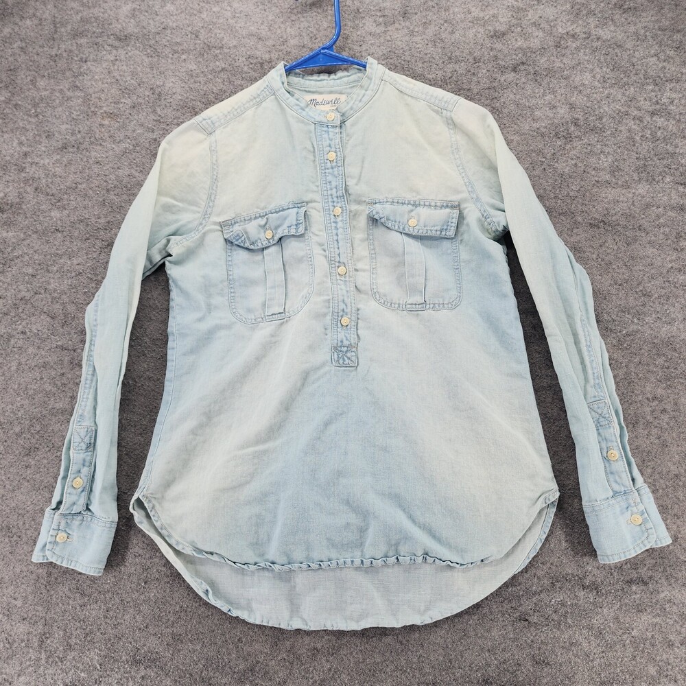 Madewell Shirt Womens Small Long Sleeve Blue Linen Blend